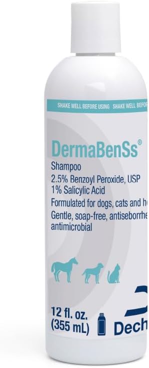 DermaBenSs Shampoo for Dogs, Cats and Horses, 12 Fl Oz | Gentle, Soap-Free, Antiseboerrhetic, Antimicrobial; 2.5% Benzoyl Peroxide, USP; 1% Salicylic Acid; Packaging May Vary