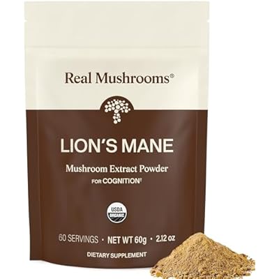 Real Mushrooms Lions Mane Mushroom Supplement - Organic Lions Mane Extract Powder for Overall Wellness with Adaptogens Functional Vegan, Non-GMO Blend with 60 Servings