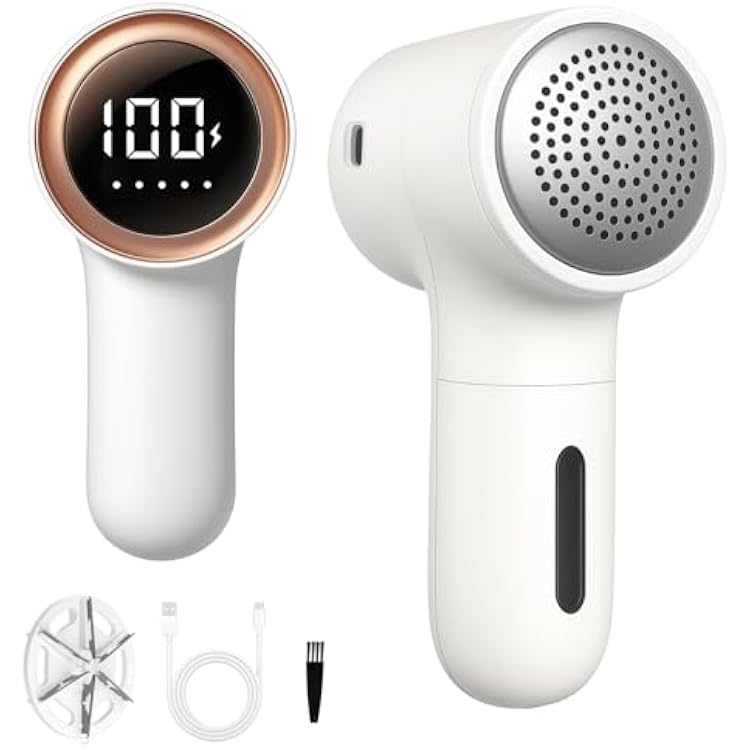 Fabric Shaver and Lint Remover, Rechargeable Sweater shaver with LED Display, 5 Speeds, 6 Stainless Steel Blades, USB-C Cordless Electric Lint Shaver for Clothes, Couch, Blankets, Bedding, Pills, Fuzz