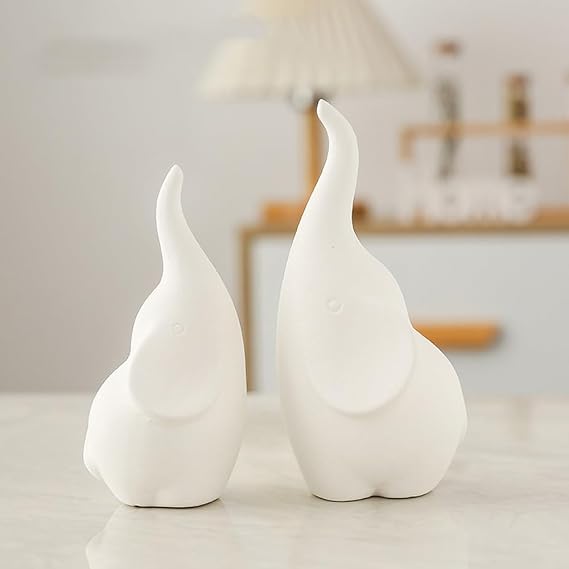 Ceramic Loving Elephant Statue Set of 2, Couple Elephants Ornaments Home Accessories Decorative Elephant Figurines Animals Figurine Porcelain Sculptures Birthday Presents (White)