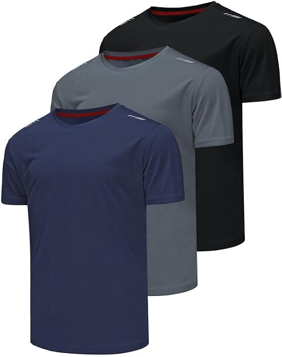 Pack of 3 Sports T-Shirts Men's Functional Shirt Sports Shirt Short Sleeve T-Shirt Quick-Drying Breathable Sports Shirt Men's Running Shirt Gym Training Shirt