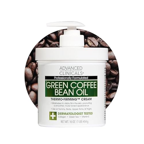 Advanced Clinicals Green Coffee Bean Thermo - Firming Body Lotion | Caffeine Infused Collagen Cream Moisturizer & Body Cream For Women, Stomach, Legs, To Improve Look Of Textured Crepey Skin, 16 Oz