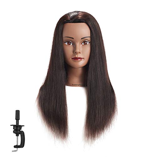 Traininghead 20-22 100% Human hair Mannequin head Training Head Cosmetology Manikin Head Doll Head with free Clamp black