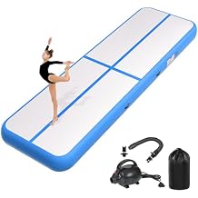 Inflatable Air Gymnastics Tumbling Mat 6ft 10ft 13ft 16ft 20ft, Air Tumble Track Mat 4/8 inches Thickness with Electric Air Pump for Home Use Training Cheerleading Yoga Water Beach Park
