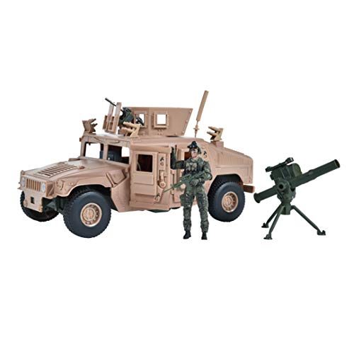 Sunny Days Entertainment M1114 Up-Armored Humvee Vehicle Playset with Action Figure and Realistic Accessories | 9 Piece Military Toy Set for Kids Elite Force