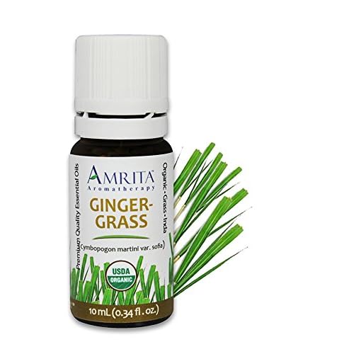 Organic Gingergrass Essential Oil, 100% Pure Undiluted Cymbopogon martini var., Therapeutic Grade, Premium Quality Aromatherapy oil, Tested & Verified, 10ML