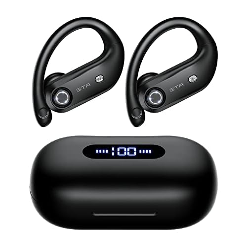 STADOR True Wireless Earbuds Bluetooth Headphones 100hrs Playback with Microphone Ear Hook in-Ear Buds Waterproof Earphones for Sports Black