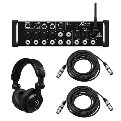 Behringer X Air XR12 12-Input Digital Mixer with 4 Programmable MIDAS Preamps for iPadAndroid Tablets, Bundle with TAPH100 Headphones & 2x 25 XLR Microphone Cable