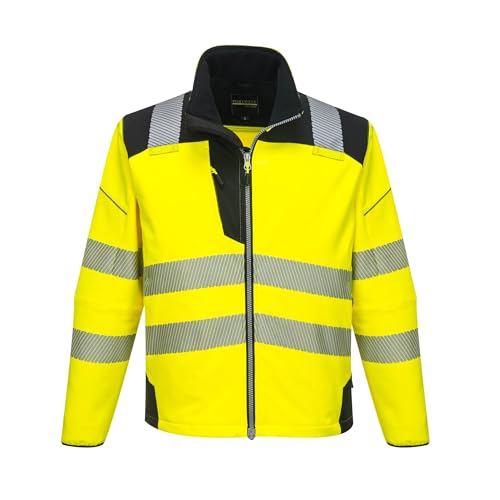 Portwest PW3 Hi-Vis Softshell Jacket Work Safety Protective Reflective Waterproof Coat ANSI 3, Small