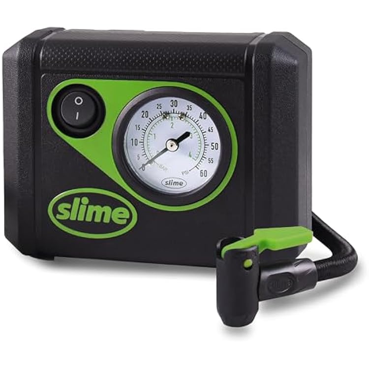 Slime 40059 Tire Inflator, Junior, Compact, Powerful, Portable Car Air Compressor, Lightweight, Analog, Flat Tire Repair, 12V, 12 min Inflation