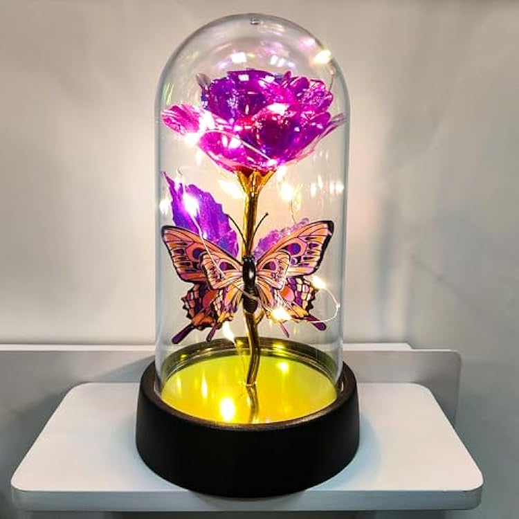 Glass Rose in Glass Dome, Light Up Flower, Eternal Roses - Valentines Day Gifts for Her, Mothers Day Roses Gift for Mom, Womens Gifts for Christmas - Galaxy Rose, Birthday Gift