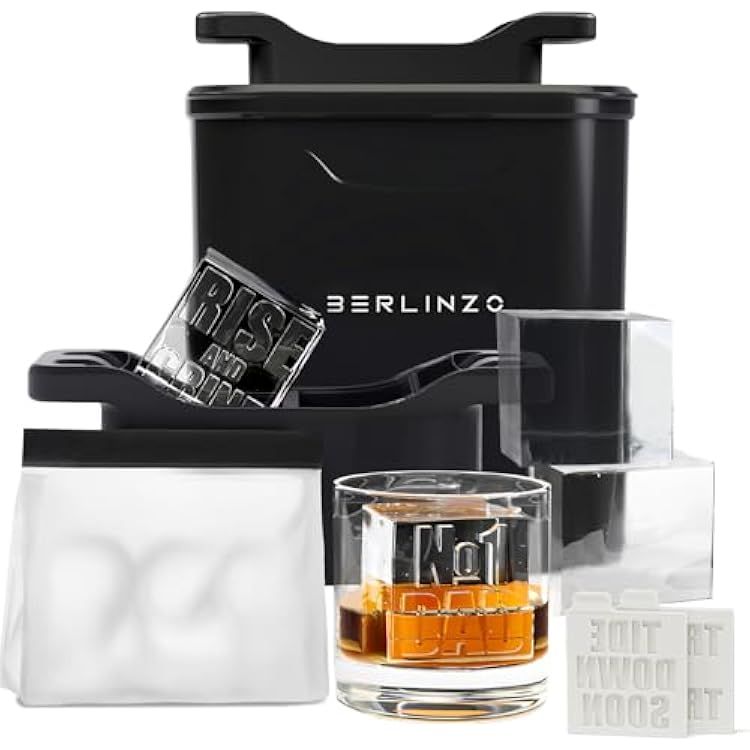 Berlinzo Premium Clear Ice Cube Maker with Conversation Ice Prints 4 Large 2.1 Crystal Clear Ice Squares Giftable Idea for Party, Game Night & Just for Fun Includes Storage Bag Non-Electric