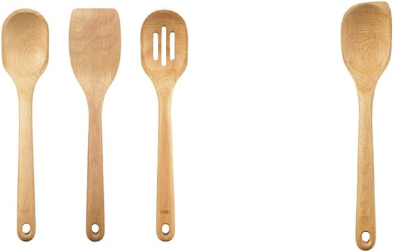 OXO Good Grips 3- Piece Wooden Utensil Set & Good Grips Wooden Corner Spoon, Brown, Set of 1