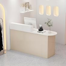 Reception Desk, Modern Front Desk with Lockable Drawer & Cabinet, Retail Counter Checkout Table, Computer Workstation for Lobby, Salon, Office