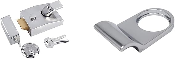 Yale P-89-CH-CH-60 Deadlocking Nightlatch, 60 mm Backset, Chrome Finish, High Security, with Automatic Deadlock & YES-CYLPULL-CH Essentials Rim Cylinder Door Pull