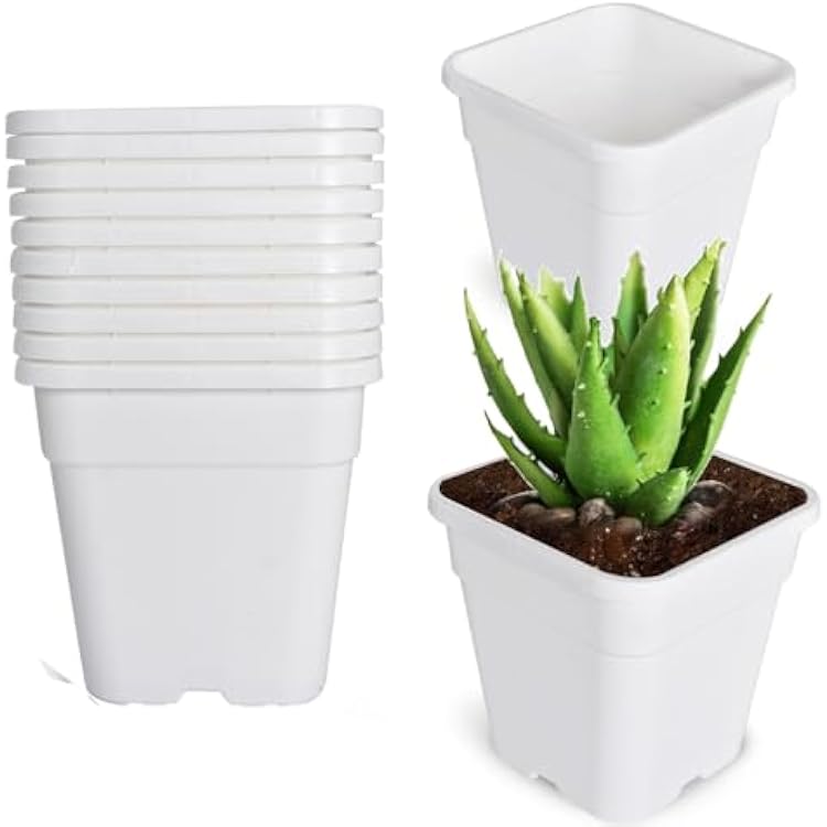 findmall 5 Gallon Square White Nursery Pots Plant Pots Grow Pots Nursery Container for Planting Soil Plants 10 Pcs