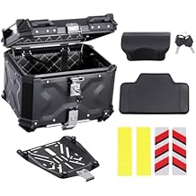 Happybuy Motorbike Rear Case, All-Purpose Metal Motorcycle Trunk with Leather Interior, 45L Water-Resistant Removable Motorbike Rear Box with Lock & Back Padding