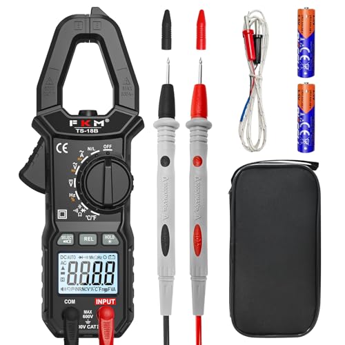 FKM Clamp Meter,TRMS 6000 Counts 600 Amp Digital Clamp Multimeter Voltage Tester,Auto-ranging Volt Meter,for ACDC Voltage,AC Current,NCV,Capacitance,Resistance,Continuity,HzDuty Cycle,Diode,TempTest