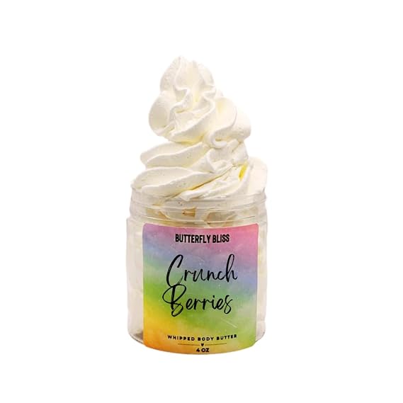 Berry Crunch Whipped Body Butter Fruity Cereal Scented Moisturizer Ultra Hydrating Shea & Mango Butter Handmade Natural Skincare for Dry Skin 4 oz Jar