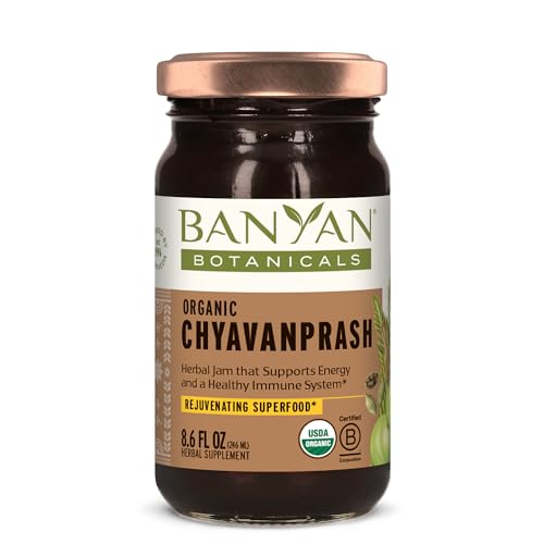 Banyan Botanicals Organic Chyawanprash Vitamin C Immune Support & Vitality Superfood Ayurvedic Herbal Jam with Amla, Ashwagandha & Raw Honey Energy & Longevity Supplement 8.6oz USDA Organic