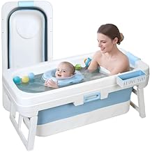 Adult Folding Bathtub Collapsible Portable Tub, Freestanding Surround Collapsible Bathtub, Foldable Tub with Thermal Cover, for Family Sweat Steaming, Hot Bath, Ice Bath (Blue) Blue