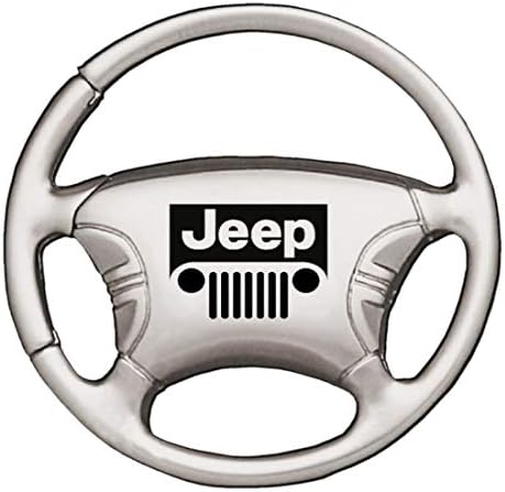 Jeep Grille Logo Metal Steering Wheel Shape Car Key Chain Ring Fob