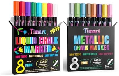 Timart Liquid Chalk Markers, 6MM Classic + 6MM Metallic Chalkboard Markers