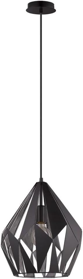 EGLO 49255A Carlton 1-Light Pendant Hanging Adjustable Lighting Fixture with Geometric Shade for Kitchen Island, Hallway, and Dining Room, 12 Inch, Black/Silver