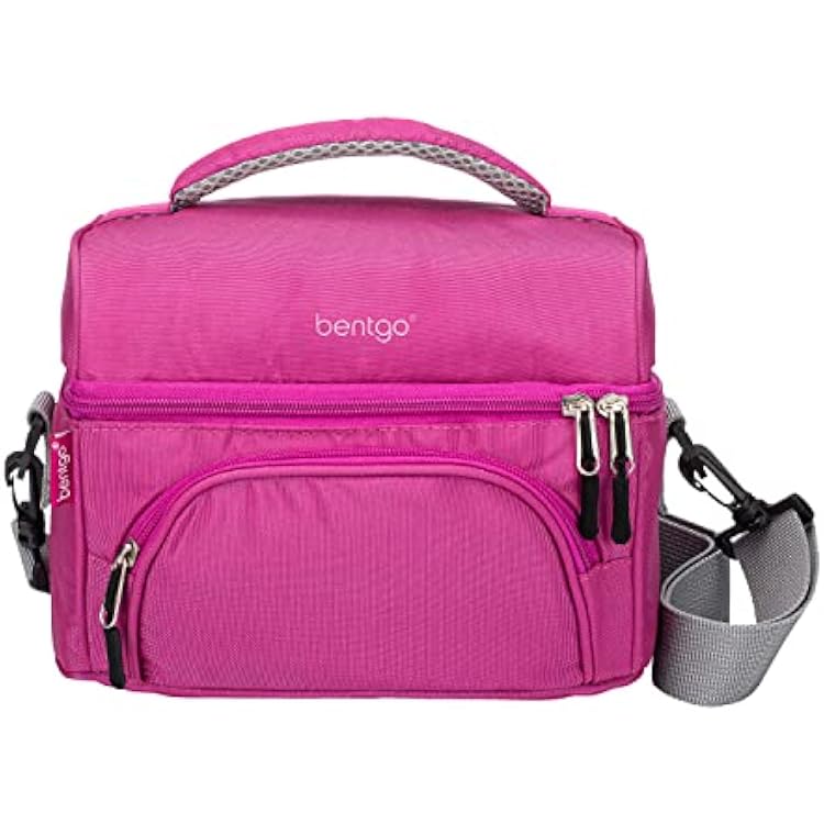 Bentgo Deluxe Lunch Bag - Durable and Insulated Lunch Tote with Zippered Outer Pocket, Internal Mesh Pocket, Padded & Adjustable Straps, 2-Way Zippers - Fits Most Lunch Boxes Purple