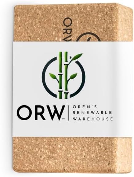 ORW Cork Yoga Block, FSC Natural Cork, Heavy, Non Slip, 9x6x3, 1.5lb, Pilates