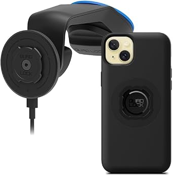 Quad Lock Windscreen/Dashboard Car Phone Holder with MAG Wireless Charging Head V2 and MAG Phone Case for iPhone 15