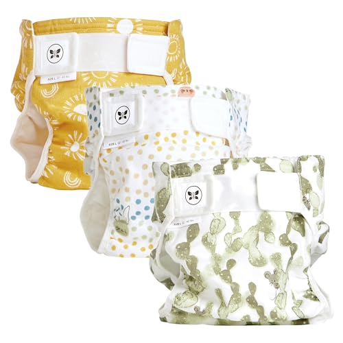 Honest Hybrid Cloth Diaper Covers with Pocket-Sling, Large 22-40 lbs, Stops Nighttime Leaks, Use with Boosties Disposable Diaper Pad or Reusable Insert, 3 Pack of Cotton Muslin Covers
