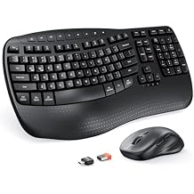 MEETION Ergonomic Keyboard and Mouse Wireless Combo, Wave Keys Natural Typing, 2.4G USB Receiver Wireless Keyboard with Wrist Rest, 4 Adjustable DPI Optical Mouse, ComputerLaptopWindowsMac, Black
