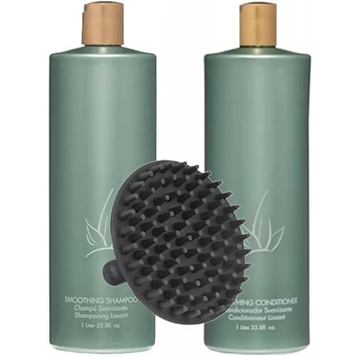 Agave Smoothing Shampoo and Conditioner 33.8 Ounce Duo and M Hair Designs Scalp Massager Shampoo Brush Bundle