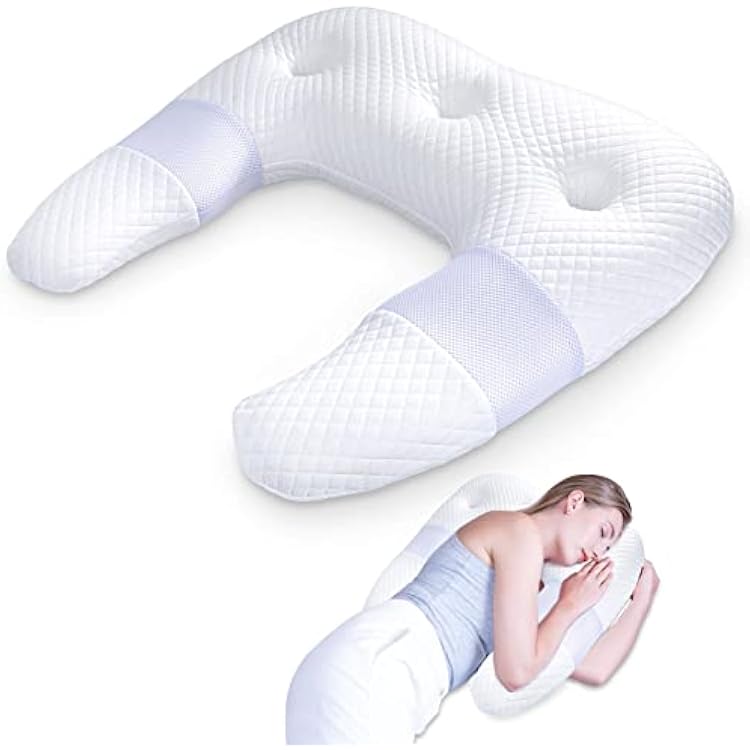 SAHEYER Side Sleeper Pillows for Adults, U Shaped Body Pillow for Pain Relief, Orthopedic Memory Foam Shoulder Pillow for Side,Stomach, Back, Arm with Removable Washable Cover Upgraded Version,White