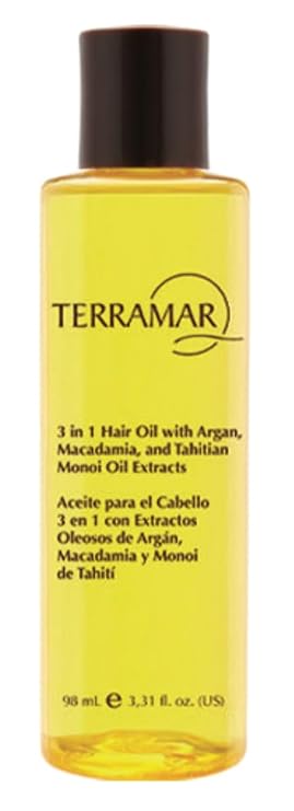 Terramar 3 in 1 Hair Oil (98ml / 3.31 fl Oz) - with Argan, Macadamia, Monoi - Nourishes, Smooths Frizz, Adds Shine, Lightweight for All Hair