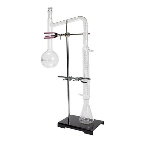 UNITED SCIENTIFIC SUPPLIES DSA001 Distillation Apparatus, 500 mL Round Bottom Borosilicate Flask with Side Tube, 250 mL Erlenmeyer Flask, 6" x 9" Support Stand with 24" Rod