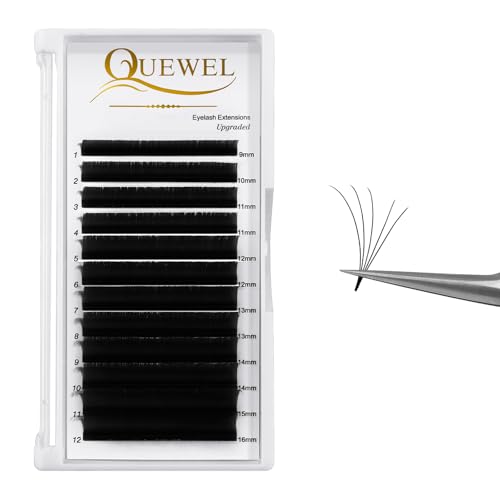 Easy Fan Volume Lashes 0.07 D Curl Black Volume Lash Extensions 9-16mm Mixed Lash Tray Color Lashes Extension Self Fanning 2D-10D Eyelash Extensions by QUEWEL Black 0.07 D 9-16mm