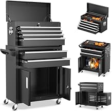INTERGREAT 8-Drawers Rolling Tool Chest, Assembled Tool Chest with Wheels, Detachable Top Tool Box, Tool Cabinet for Repair Room,Warehouse, Rolling Tool Box with Hooks,Tray Divider,Liners(Black)