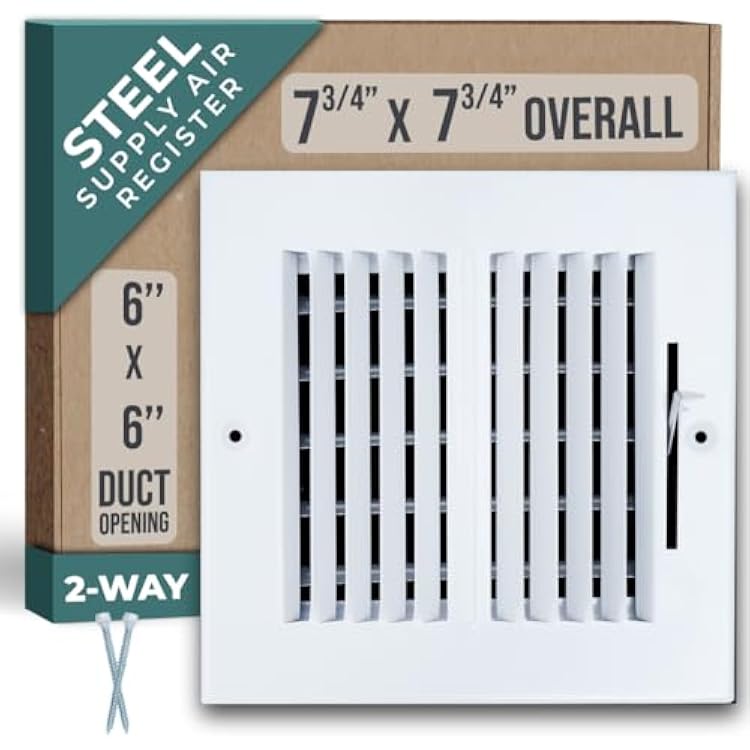 Fits 6x6 Duct Opening 2 Way Steel Air Supply Diffuser by Handua | Register Vent Cover Grille for Sidewall and Ceiling | White | Outer Dimensions: 7.75 X 7.75