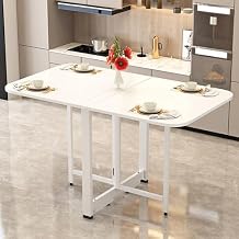 Folding Multifunction Drop Leaf Dining Table,Wooden Foldable Kitchen Tables,Space Saving Movable Collapsible Table,Expandable Desk,for Small Spaces(White,100x60cm)