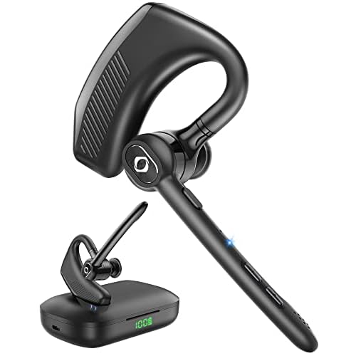Bluetooth Headset Wireless Earpiece for Android iPhone 180H Playtime 1000mAh Wireless Charging Case Microphone Earpiece Handsfree Single Ear Headset Digital Display Phones Computer Drivers Work Game