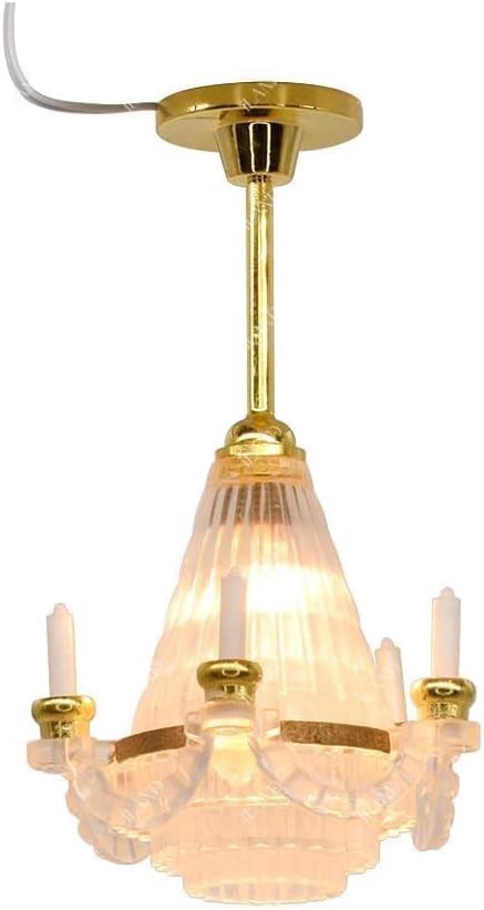 iLAND Dollhouse Accessories of Dollhouse Lights 5-Candle Chandelier w/Plug, Elegant Miniature Ceiling Lamp Mini House Lighting Decor Fits 1/12 Scale Miniature Furniture in Living Room, Dining Room
