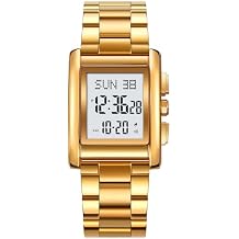 Gosasa Fashion Mens Watches Digital Watch Stainless Steel Casual Sport Waterproof Rectangle Watches with Luminous Display
