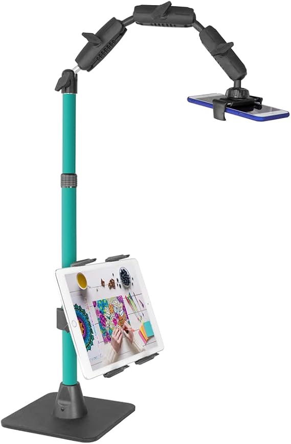 ARKON Mounts Remarkable Creator Pro+Plus, Phone Holder and Tablet Mount for Content Creation, Includes LED Phone Clip On Light, Teal Extension Pole, for Content Creators, Live Streamers & More