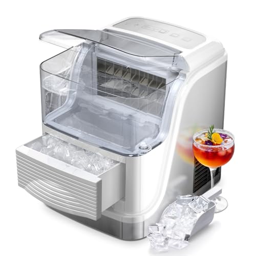 Ice Cube Maker Countertop, 35lbsDay, 24 Ice Cubes Ready in 6 Mins, Portable Ice Maker with 2 Ice Sizes, Compact Ice Maker with Scoop and Basket, Suitable for FamilyOfficeParty, White