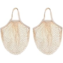 CABAX Cotton Mesh Produce Bags, Reusable Grocery Fruit Food Bags, Net String Shopping Tote Bag, Pack of 2