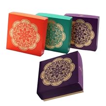 DESI BY DIL 5x5x2 Inches Ethnic Printed Favor Boxes Set of 4 for any Occasions, Wedding, Diwali, Return Gifting Combo Set, Housewarming Party Return Gifts
