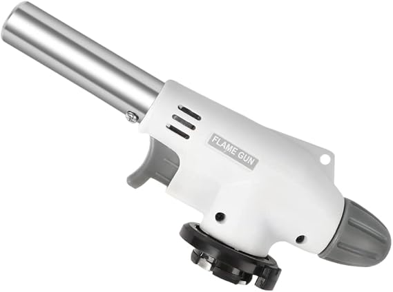 Butane Torch Kitchen Blow Lighter - Culinary Torches Chef Cooking Professional Adjustable Flame with Reverse Use for Creme, Brulee, BBQ, Baking, Jewelry,Not Gas Included (White)