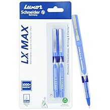 Luxor Schneider LX-MAX roller ball pen | Pack of 2 - Blue | Needle Tip | 0.5mm | 100% German Technology | 1000+ mtrs writing length | Waterproof Ink | Ideal for Students & Professionals